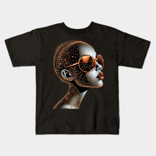 Vector Drawing - Robot-Girl in Sunglasses, Surrealism, Beautifully Transparent, Graphic with Elegant Patterns and Design, a New Fashionable Style Kids T-Shirt